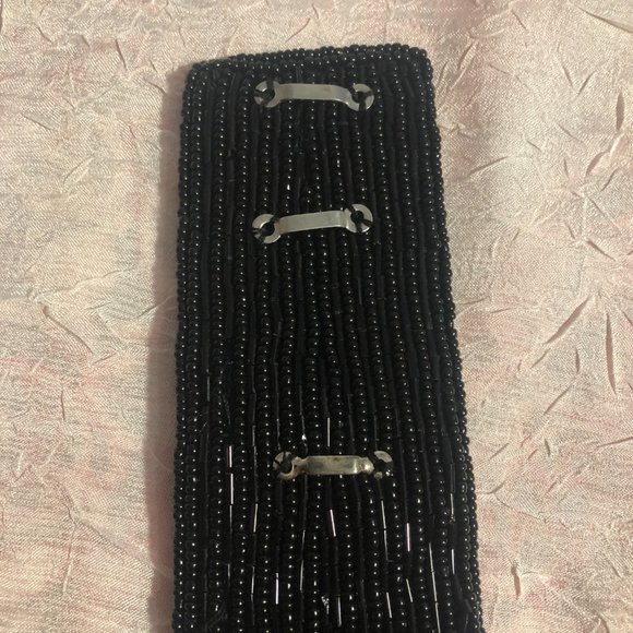 Vintage Black Beaded Dress Belt with Plastic Beads & Sequins with Hook Closure - Picture 4 of 14